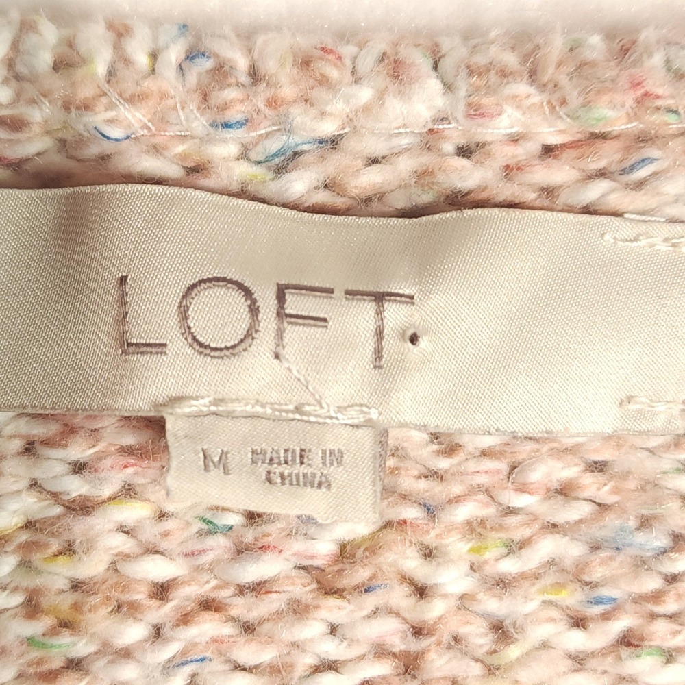 LOFT V-Neck Sweater Women M Medium Pink Beige Marled Knit Cotton Blend Soft L/S - Picture 3 of 5